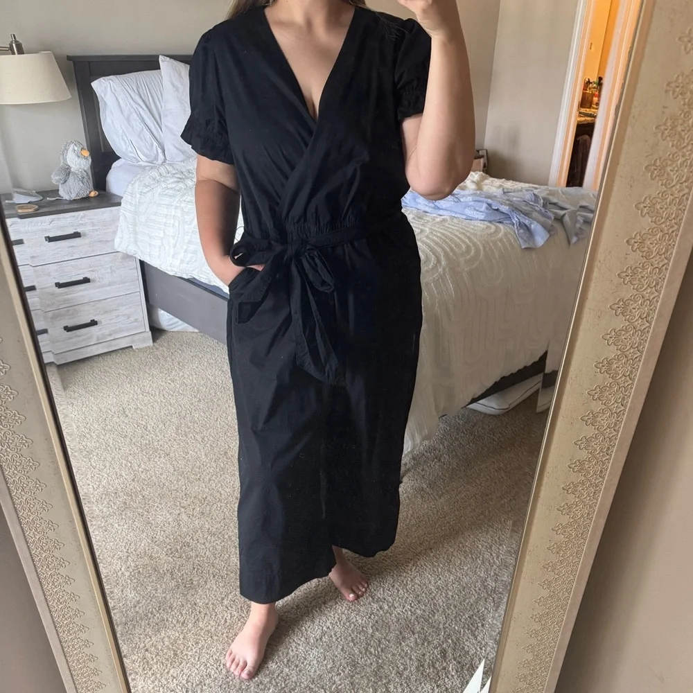 J. Crew Black Wrap Jumpsuit with Tie Waist